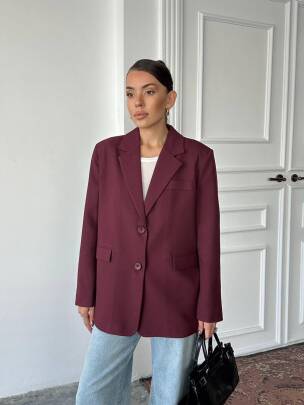 ADRİANA Pileli Ceket 1118 - Bordo - MAXMOOR