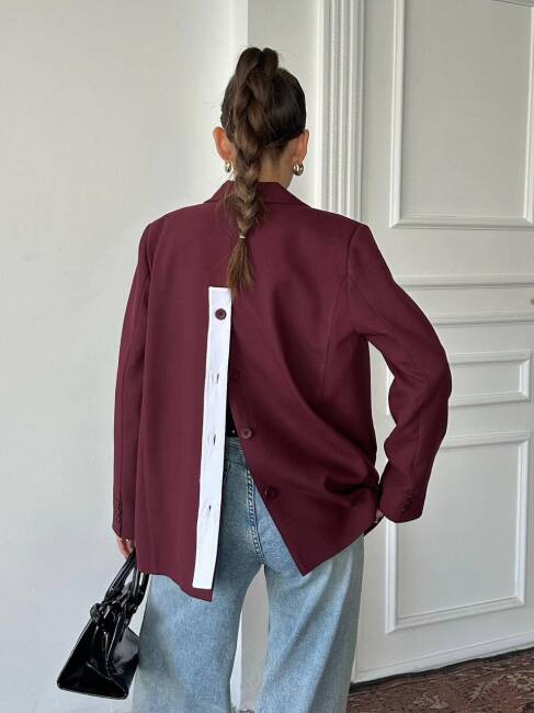 ADRİANA Pileli Ceket 1118 - Bordo - 3