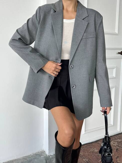 ADRİANA Pileli Ceket 1118 - Gri - 2