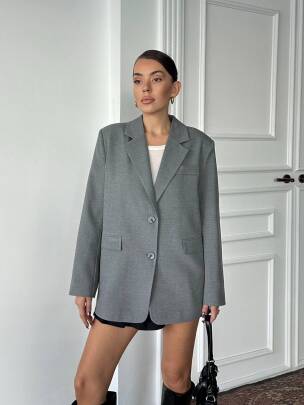 ADRİANA Pileli Ceket 1118 - Gri - MAXMOOR