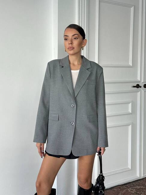 ADRİANA Pileli Ceket 1118 - Gri - 1