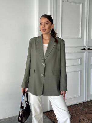 ADRİANA Pileli Ceket 1118 - Haki - MAXMOOR