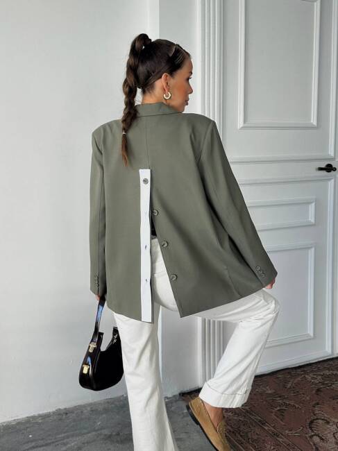 ADRİANA Pileli Ceket 1118 - Haki - 3