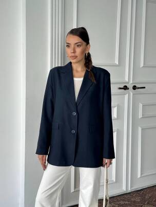 ADRİANA Pileli Ceket 1118 - Lacivert - MAXMOOR