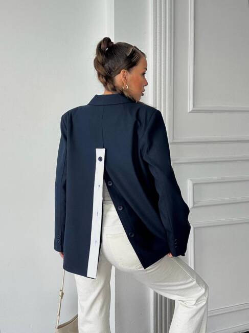 ADRİANA Pileli Ceket 1118 - Lacivert - 2