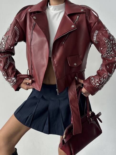 ALARA Deri Ceket 5091 - Bordo - 2