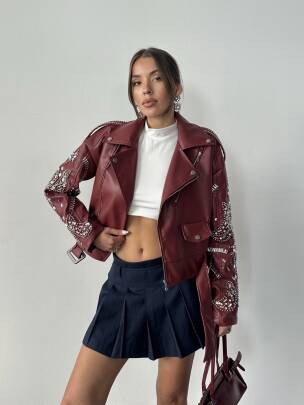 ALARA Deri Ceket 5091 - Bordo - MAXMOOR