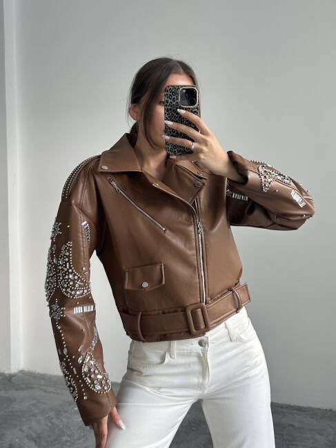 ALARA Deri Ceket 5091 - Kahverengi - 7