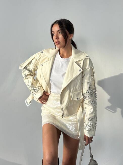 ALARA Deri Ceket 5091 - Krem - 3