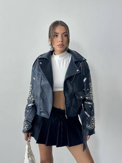 ALARA Deri Ceket 5091 - Lacivert - 1