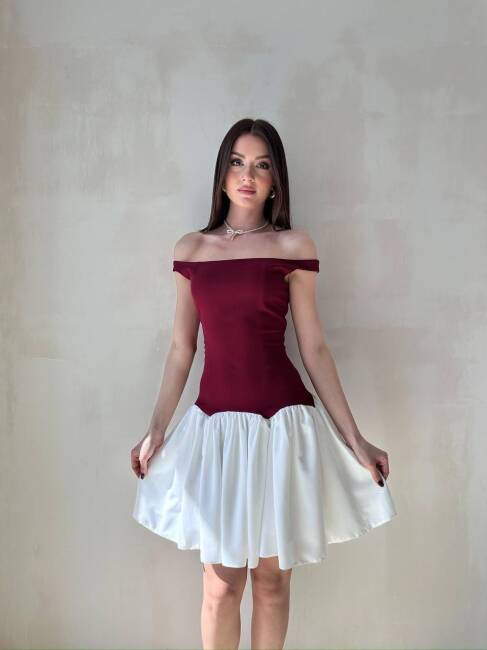 ALCE BALON KOL KAYIK YAKA BORDO ELBİSE - 3