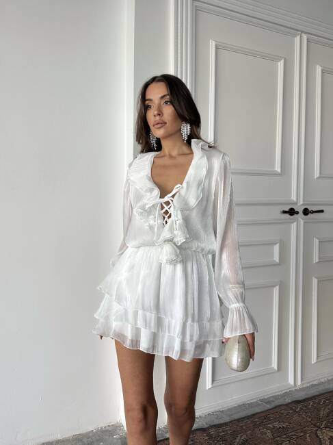 ANEMON Midi Elbise 1222 - Beyaz - 1