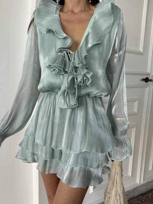 ANEMON Midi Elbise 1222 - Mint - 4