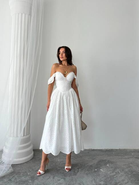 BEGONYA Midi Elbise 1216 - Beyaz - 1