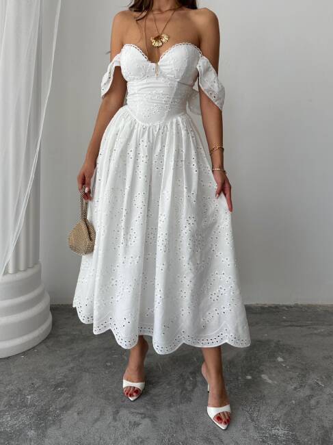 BEGONYA Midi Elbise 1216 - Beyaz - 2