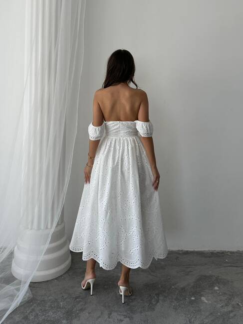 BEGONYA Midi Elbise 1216 - Beyaz - 3