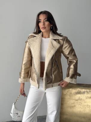 BELİNDA Parlak Deri Ceket 234062 - Gold - MAXMOOR