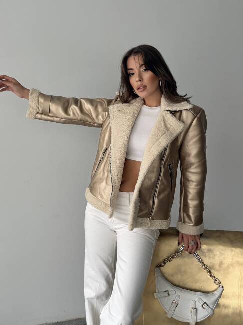 BELİNDA Parlak Deri Ceket 234062 - Gold - 2