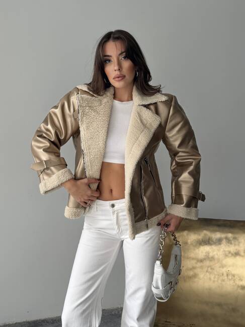 BELİNDA Parlak Deri Ceket 234062 - Gold - 3