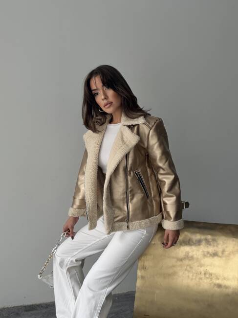 BELİNDA Parlak Deri Ceket 234062 - Gold - 4