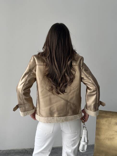 BELİNDA Parlak Deri Ceket 234062 - Gold - 5