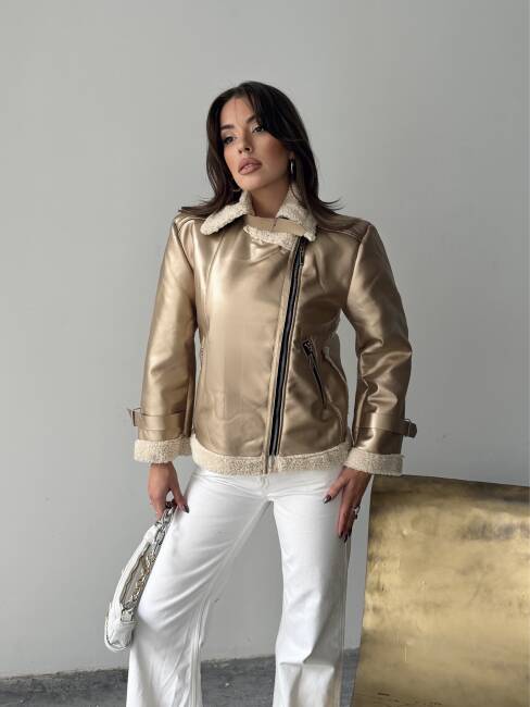 BELİNDA Parlak Deri Ceket 234062 - Gold - 6