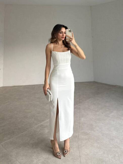 Burnice Elbise Beyaz- 3029 - 3
