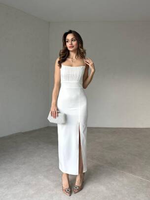 Burnice Elbise Beyaz- 3029 