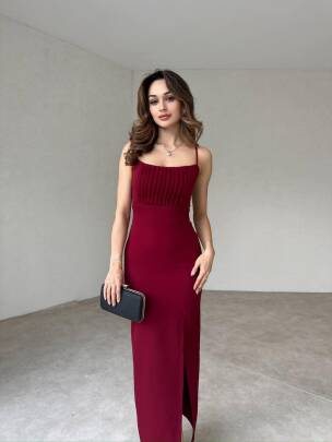 Burnice Elbise Bordo- 3029 