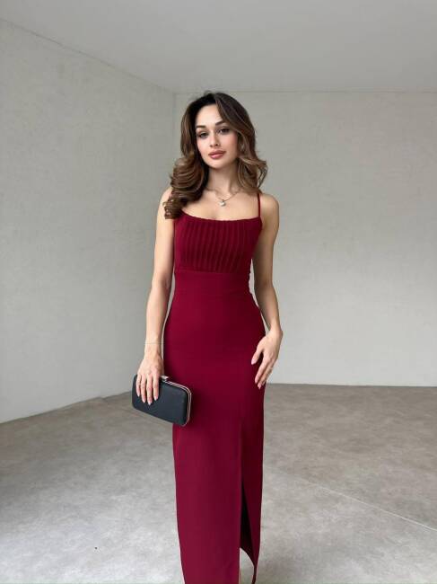 Burnice Elbise Bordo- 3029 - 1