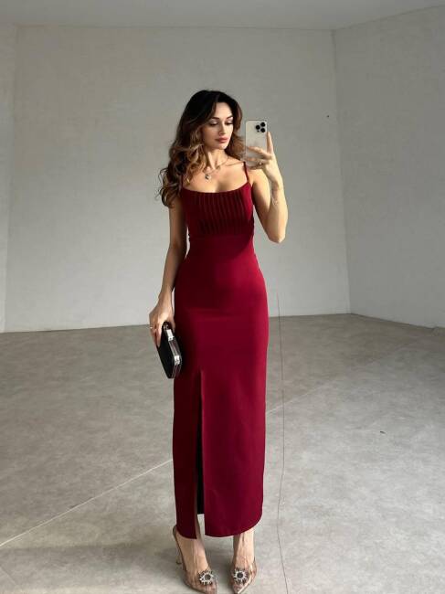 Burnice Elbise Bordo- 3029 - 2