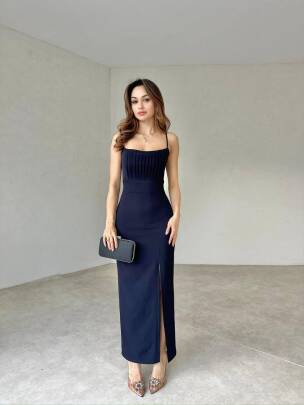 Burnice Elbise Lacivert- 3029 