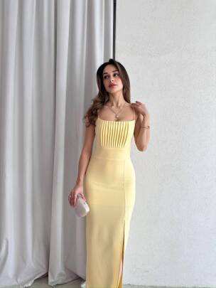 Burnice Elbise Sarı- 3029 
