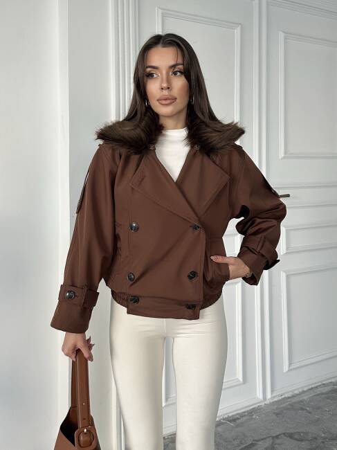 CASSA Kürk Detaylı Trenç 5277 - Acı Kahve - 1