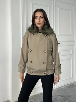 CASSA Kürk Detaylı Trenç 5277 - Bej - MAXMOOR