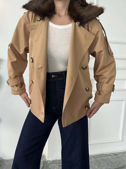 CASSA Kürk Detaylı Trenç 5277 - Kahverengi - 3