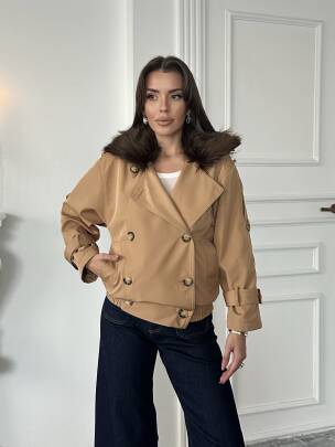 CASSA Kürk Detaylı Trenç 5277 - Kahverengi - MAXMOOR