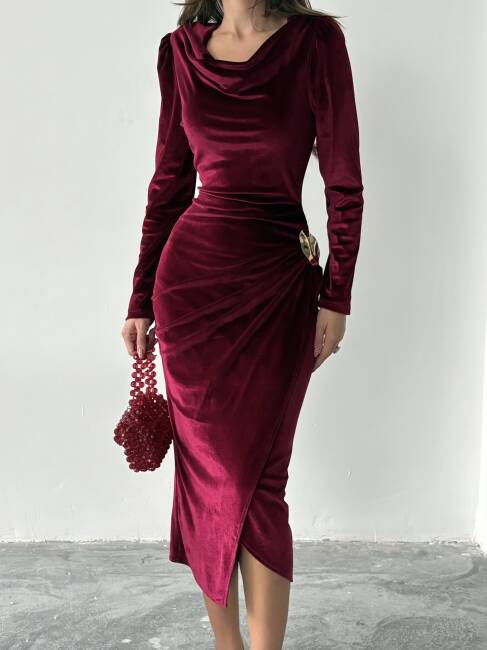 ELDER Midi Elbise 1281 - Bordo - 2