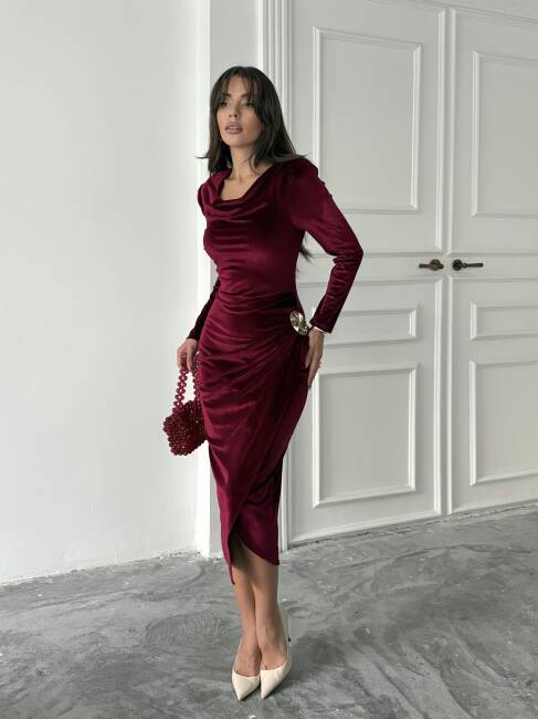 ELDER Midi Elbise 1281 - Bordo - 4