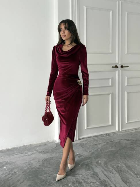 ELDER Midi Elbise 1281 - Bordo - 5