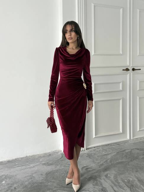 ELDER Midi Elbise 1281 - Bordo - 1