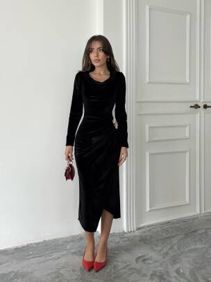 ELDER Midi Elbise 1281 - Siyah - MAXMOOR