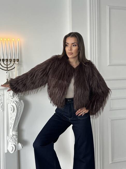 ELİANA Atkılı Kürk Ceket 3089 - Acı Kahve - 2