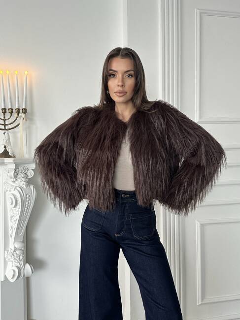 ELİANA Atkılı Kürk Ceket 3089 - Acı Kahve - 3