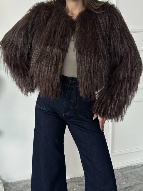 ELİANA Atkılı Kürk Ceket 3089 - Acı Kahve - 4