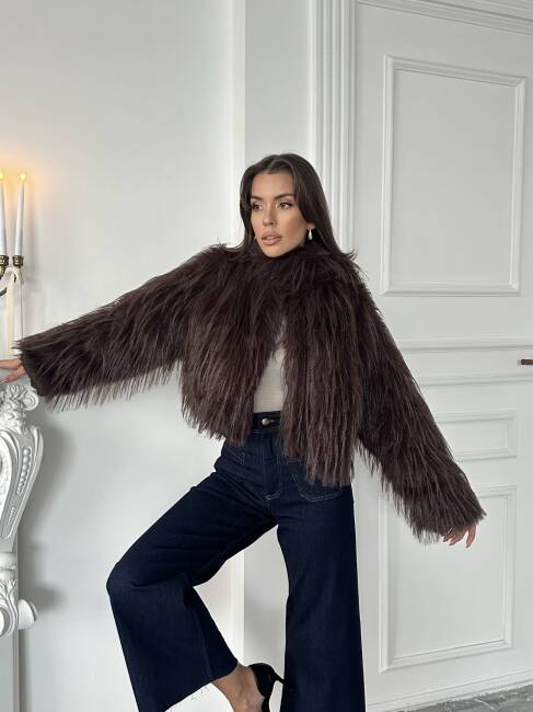 ELİANA Atkılı Kürk Ceket 3089 - Acı Kahve - 1