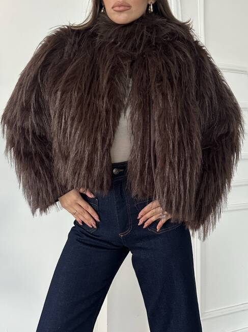 ELİANA Atkılı Kürk Ceket 3089 - Acı Kahve - 5