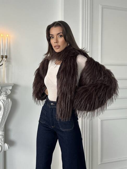 ELİANA Atkılı Kürk Ceket 3089 - Acı Kahve - 6