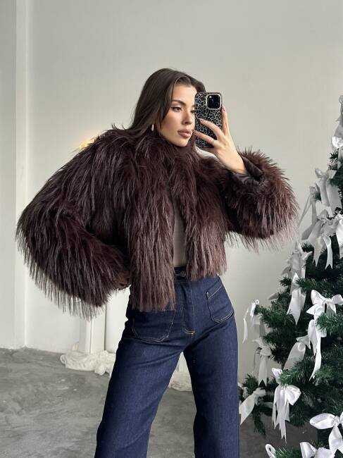 ELİANA Atkılı Kürk Ceket 3089 - Acı Kahve - 7