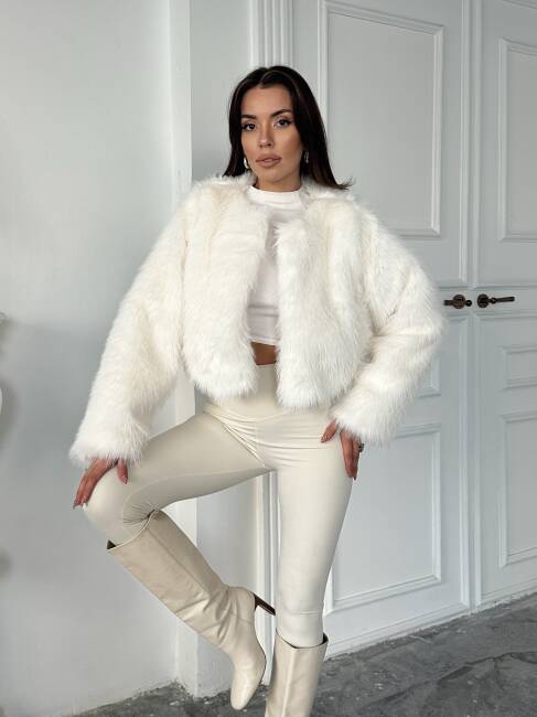 ELİANA Atkılı Kürk Ceket 3089 - Beyaz - 2